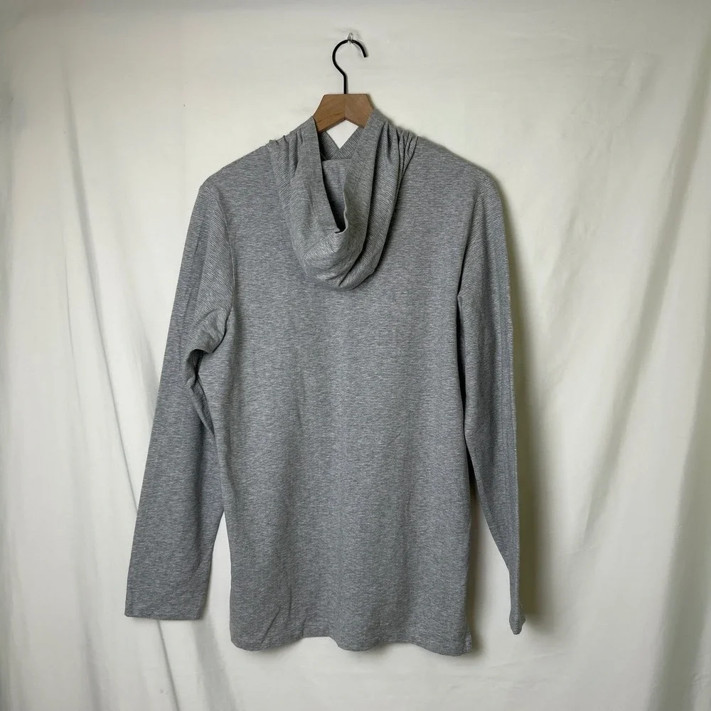 Adidas Mens Striped Long Sleeve Pullover Hooded T-Shirt Size M Gray Athleisure